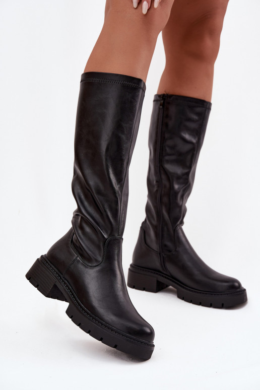 Damen Stiefel aus schwarzem Kunstleder Oceana