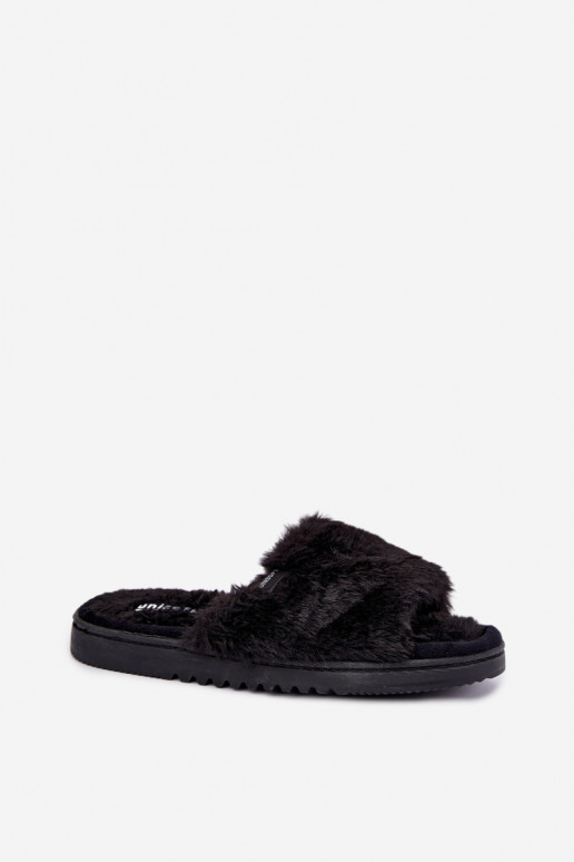 Damen Hausschuhe mit Fell in Schwarz Loraline