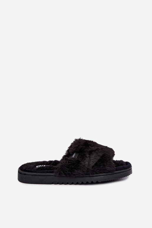 Damen Hausschuhe mit Fell in Schwarz Loraline