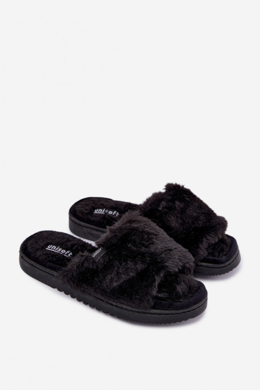 Damen Hausschuhe mit Fell in Schwarz Loraline