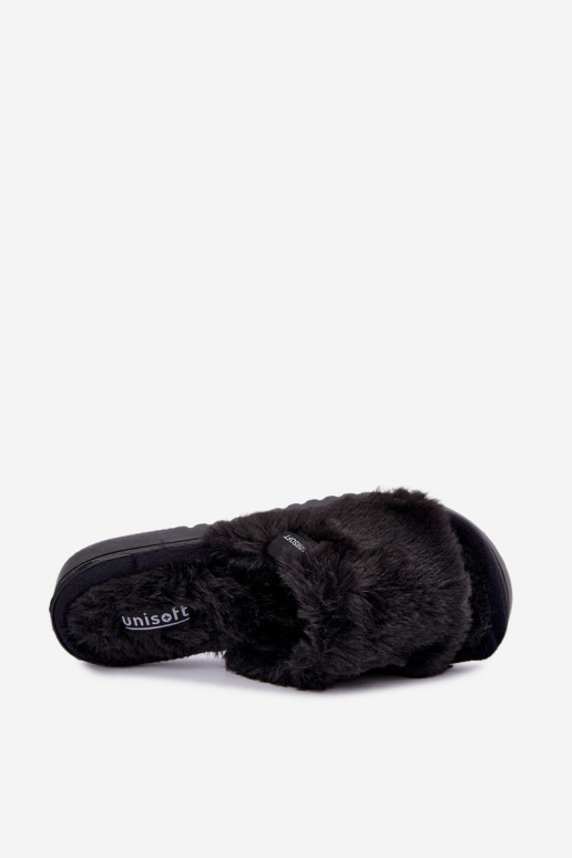 Damen Hausschuhe mit Fell in Schwarz Loraline