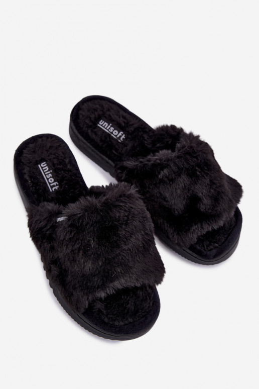 Damen Hausschuhe mit Fell in Schwarz Loraline