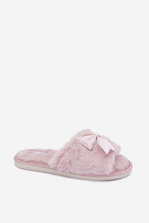 Hausschuhe mit Fell und Schleifen in Rosa Fiamelle