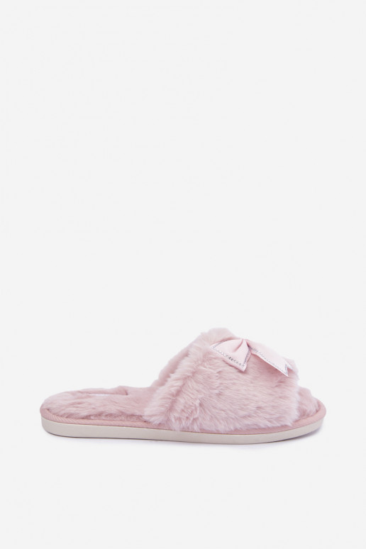 Hausschuhe mit Fell und Schleifen in Rosa Fiamelle