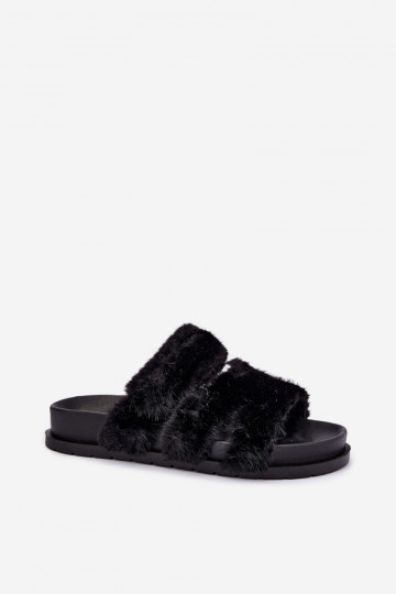 Hausschuhe mit Fell in Schwarz Talisette