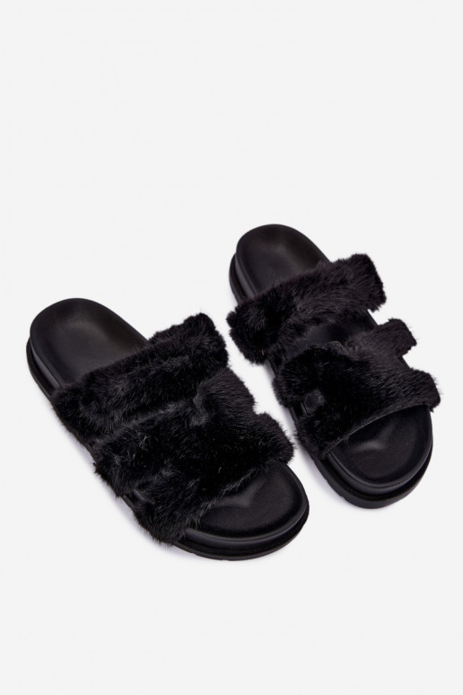Hausschuhe mit Fell in Schwarz Talisette