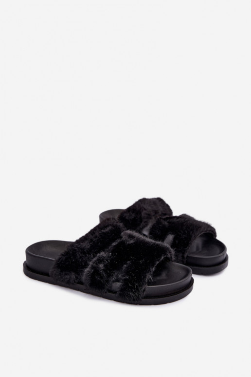 Hausschuhe mit Fell in Schwarz Talisette