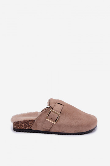 Hausschuhe Verstopfungen Mule Feminin sich Zuarm laufen mit Fell innen mit Schnallen Beige Tamera 2