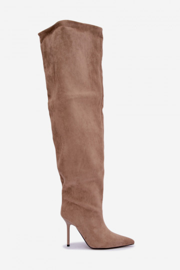 Damen kniehohe Stiefel mit schmalen Absätzen in Sandfarbe Aderelle 2