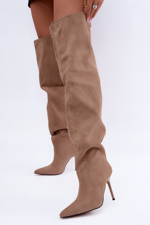 Damenstiefel mit dünnen Absätzen oberhalb des Knies Beige Aderelle