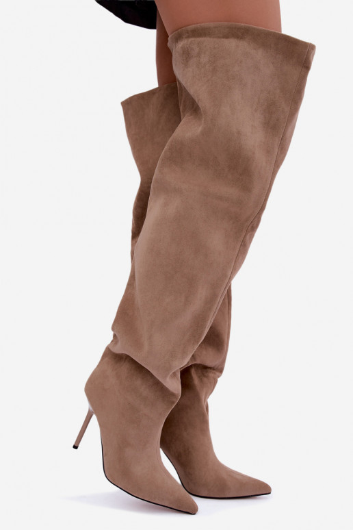 Damenstiefel mit dünnen Absätzen oberhalb des Knies Beige Aderelle