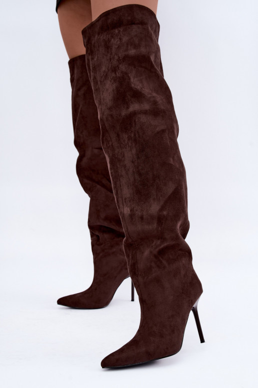 Damen kniehohe Stiefel mit schmalen Absätzen in brauner Farbe Aderelle