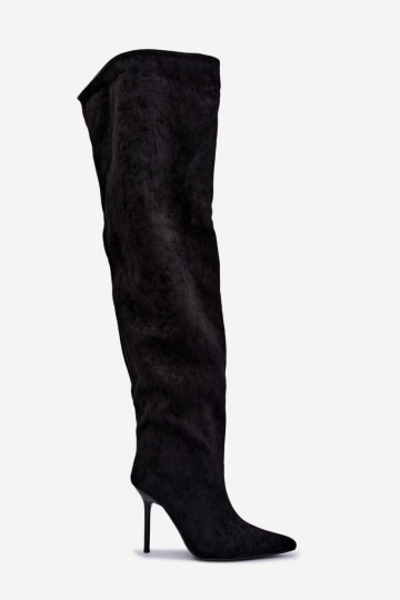 Damenstiefel mit dünnen Absätzen oberhalb des Knies schZuarze Farbe Aderelle 2