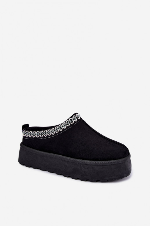 Damen niedrige Schneestiefel mit bestickten Blumen und Plattform in schwarzer Farbe Įjungtarirya