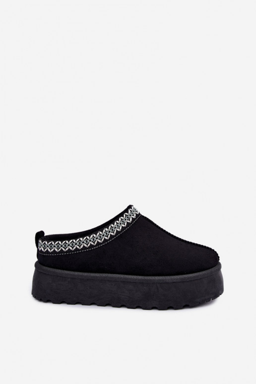Damen niedrige Schneestiefel mit bestickten Blumen und Plattform in schwarzer Farbe Įjungtarirya
