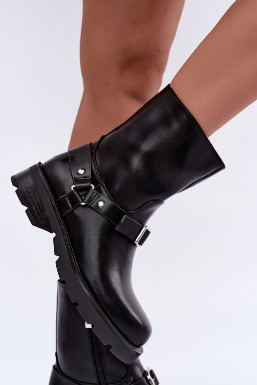 sich Zuarm laufen Damenstiefel mit Streifen I mit Schnallen schZuarze Farbe Delmora