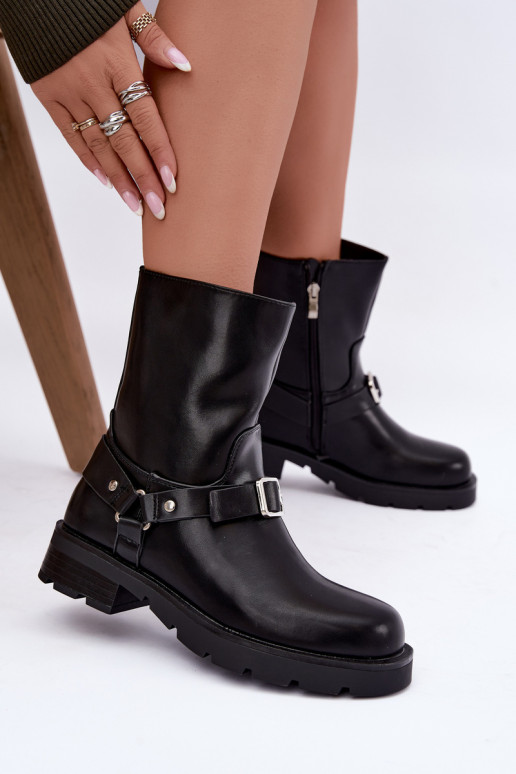 sich Zuarm laufen Damenstiefel mit Streifen I mit Schnallen schZuarze Farbe Delmora