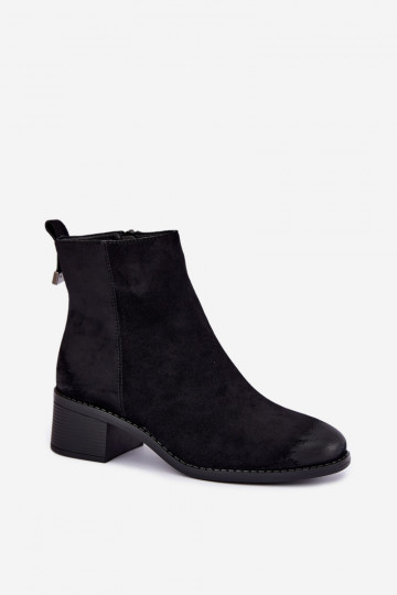 Wärmende schwarze Stiefeletten mit niedrigem Absatz Merselia