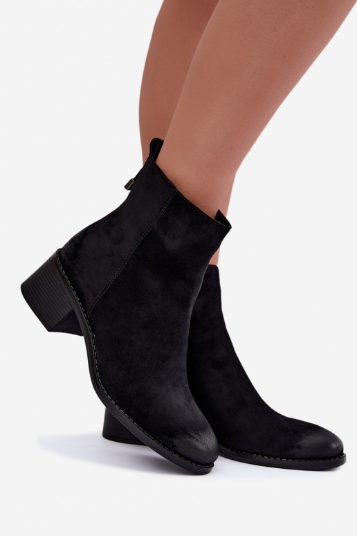 Wärmende schwarze Stiefeletten mit niedrigem Absatz Merselia