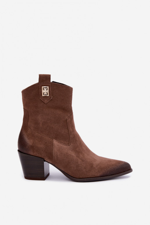 Wärmende braune Stiefeletten im Cowboy-Stil mit Absatz Zazoo 60603