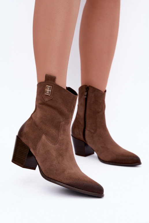 Wärmende braune Stiefeletten im Cowboy-Stil mit Absatz Zazoo 60603