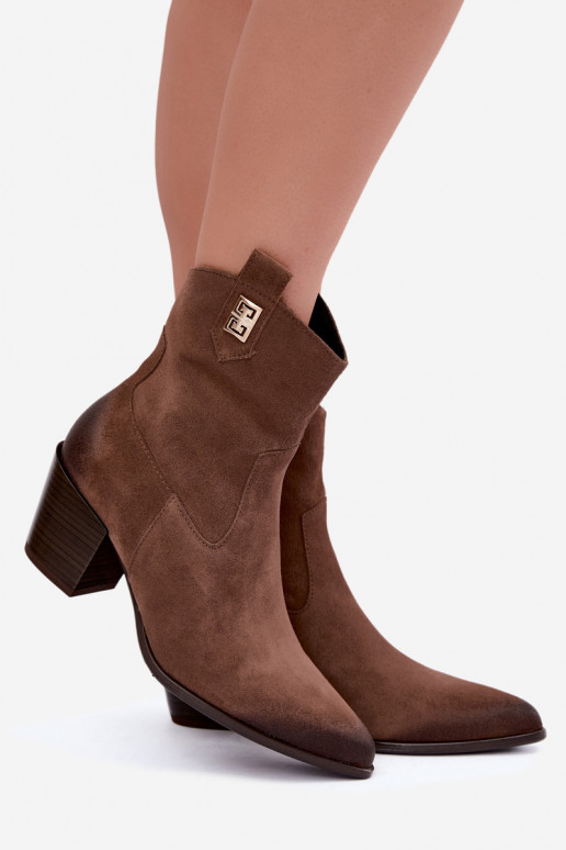 Wärmende braune Stiefeletten im Cowboy-Stil mit Absatz Zazoo 60603