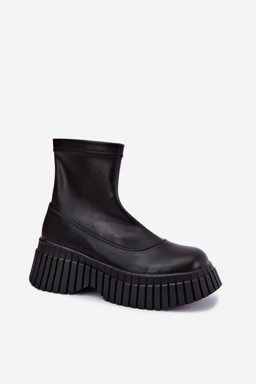 Schwarze Lederstiefeletten mit Plattform Elmorine