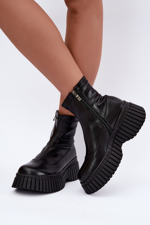 Schwarze Lederstiefeletten mit Plattform Elmorine