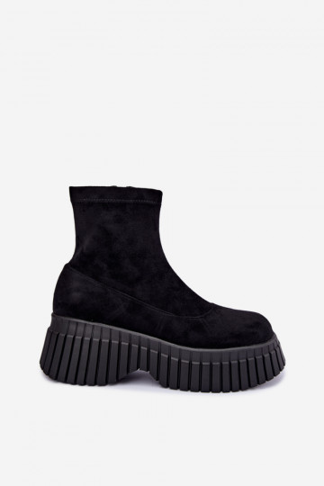 Schwarze Stiefeletten mit Plattform aus Kunstveloursleder Elmorine 2