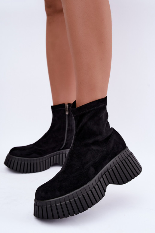 Schwarze Stiefeletten mit Plattform aus Kunstveloursleder Elmorine