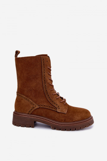 Wärmende braune Schnürstiefeletten aus Veloursleder Rasvena 2
