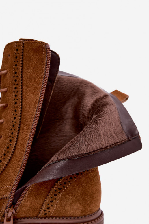 Wärmende braune Schnürstiefeletten aus Veloursleder Rasvena