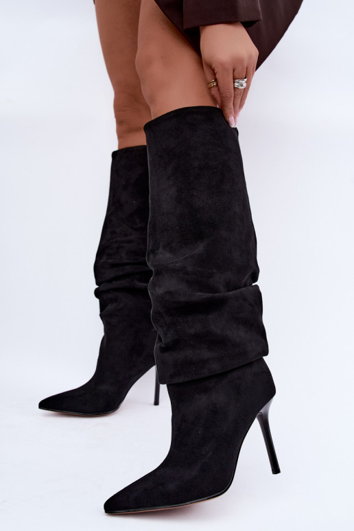Schwarze Stiefel zum Hineinschlüpfen mit dünnen Absätzen Balira