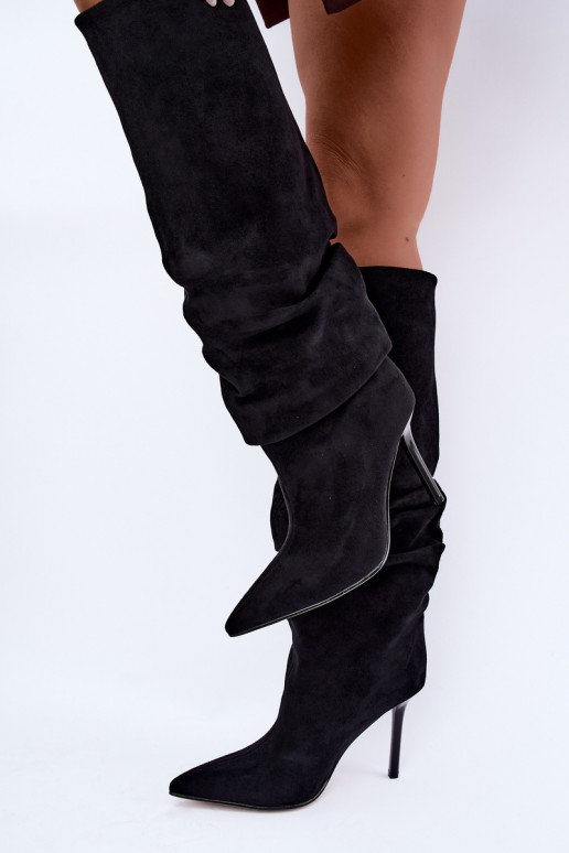 Schwarze Stiefel zum Hineinschlüpfen mit dünnen Absätzen Balira