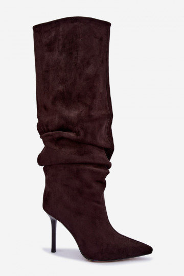 Schokoladenfarbene Stiefel zum Hineinschlüpfen mit dünnen Absätzen Balira