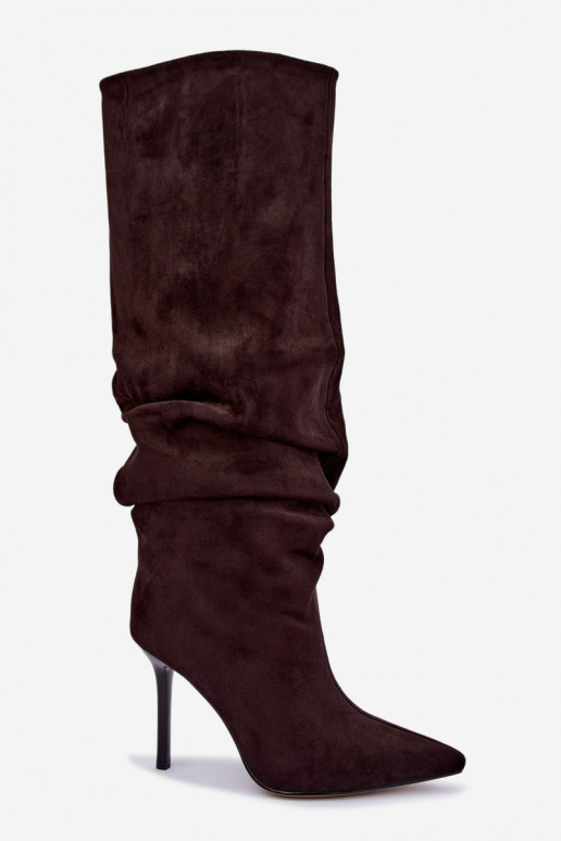 Schokoladenfarbene Stiefel zum Hineinschlüpfen mit dünnen Absätzen Balira