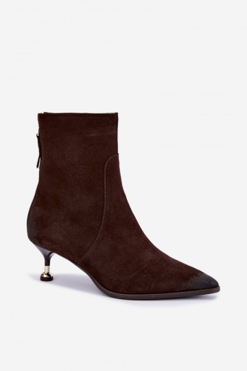 Wärmende Velourslederstiefeletten mit Absatz Zazoo 60629 Czekoladoje