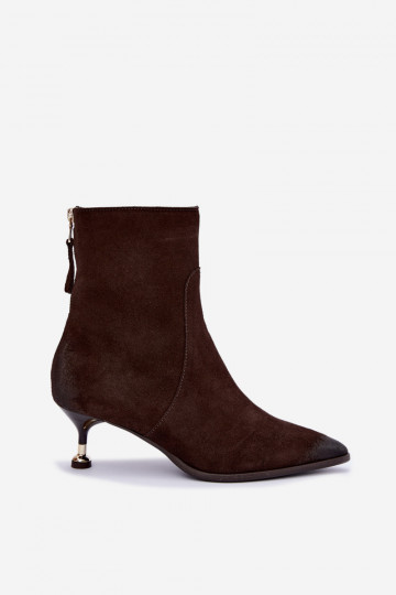 Wärmende Velourslederstiefeletten mit Absatz Zazoo 60629 Czekoladoje 2