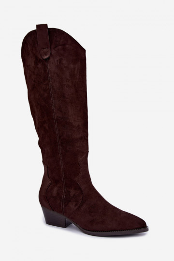 Wärmende kniehohe Cowboy-Stiefel mit Absatz in Braun Renissa