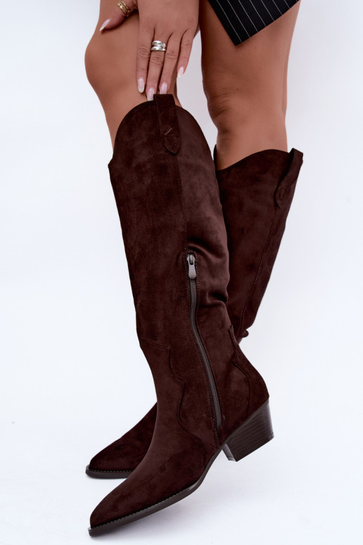 Wärmende kniehohe Cowboy-Stiefel mit Absatz in Braun Renissa