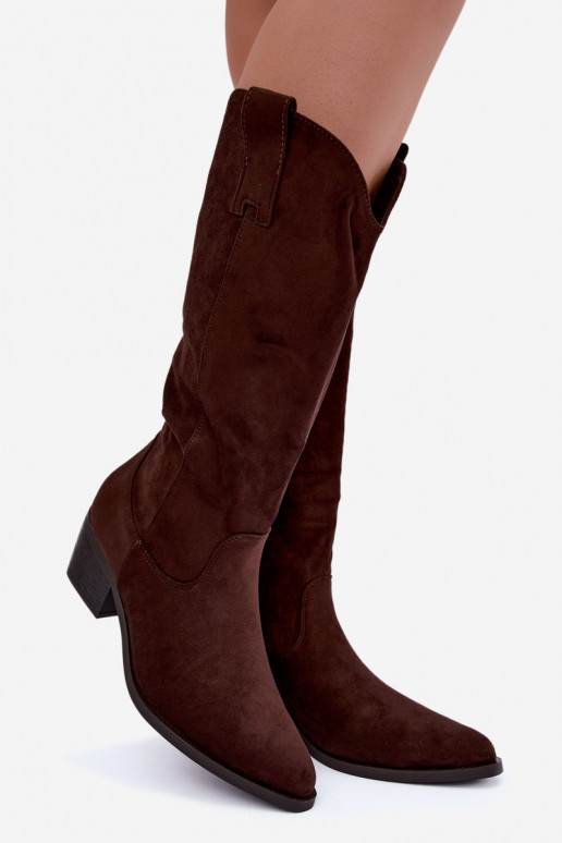 Wärmende kniehohe Cowboy-Stiefel mit Absatz in Braun Rialene