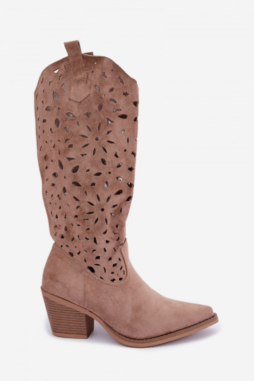 Ausschnitt kniehohe Cowboy-Stiefel mit Absatz in Sand Salirae 2