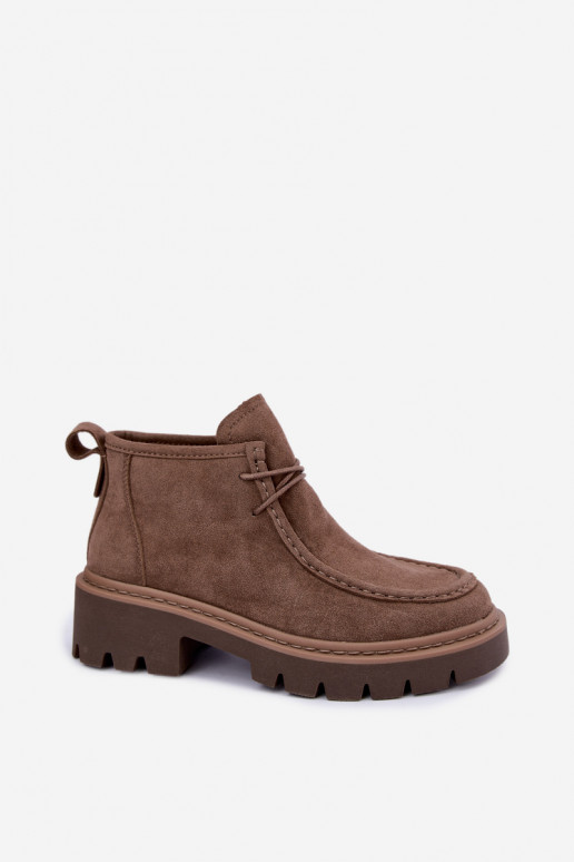 Schnürstiefeletten aus Kunstveloursleder in Sand Farella