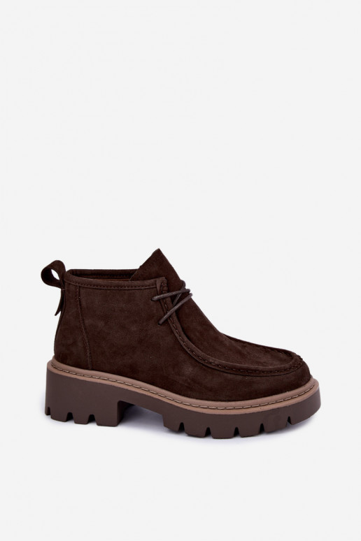 Schnürstiefeletten aus Kunstveloursleder in Braun Farella