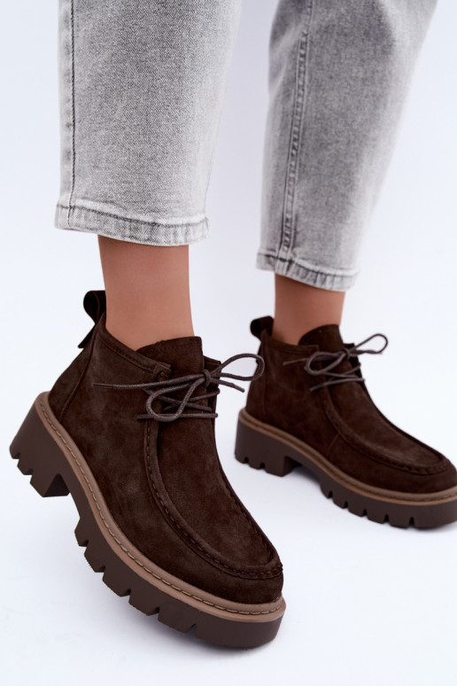 Schnürstiefeletten aus Kunstveloursleder in Braun Farella