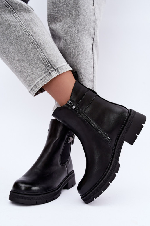 Wärmende stilvolle Stiefeletten mit Ornamenten in Schwarz Janira