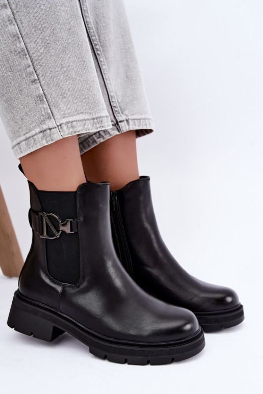 Wärmende stilvolle Stiefeletten mit Ornamenten in Schwarz Janira