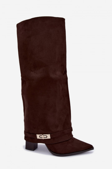 Wärmende kniehohe Stiefel mit eingenähter Schaft und Absatz in Braun Jorella