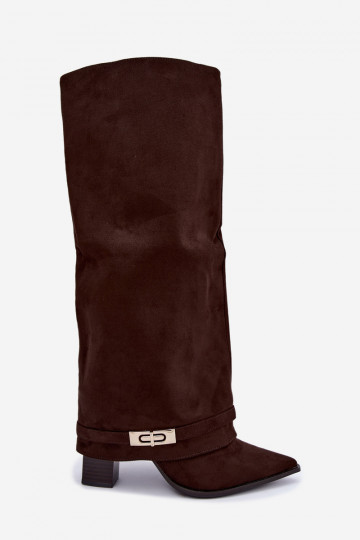 Wärmende kniehohe Stiefel mit eingenähter Schaft und Absatz in Braun Jorella 2