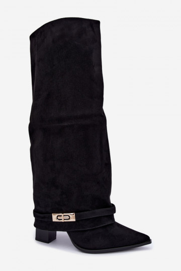Wärmende kniehohe Stiefel mit eingenähter Schaft und Absatz in Schwarz Jorella